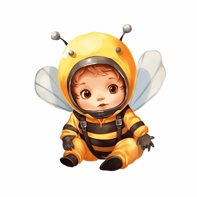 cute newborn baby wearing a honeybee costume clipart by studio ghibli on a white background
