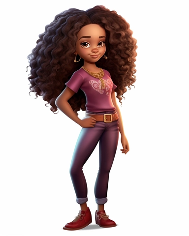 black youngster clipart free, cartoon girl with long hair, in the style of daz3d, light maroon and brown, afro-caribbean influence, curves, digitally enhanced, exquisite clothing detail, high resolution