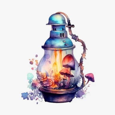 fairy lamp, fantasy, watercolor, clipart, white background