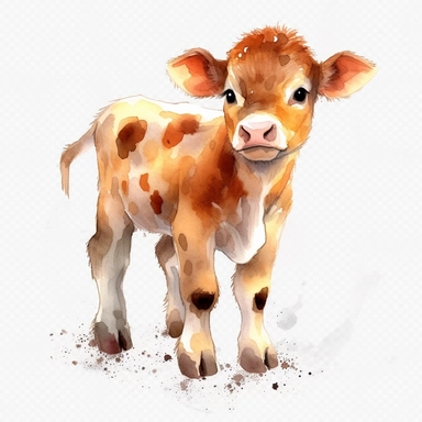 cute calf, watercolour, transparent background png clipart