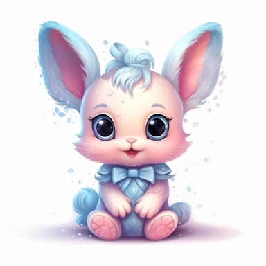 Kawaii Cute Beautiful Pastel Bunny Clipart fantasy, Cartoon, hyper realistic, intricate detail, illustration style, high resolution, on the white background