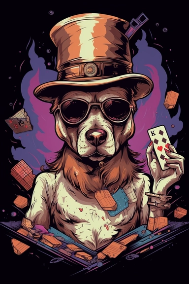 A detailed illustration a Skull of dog wearing expensive sunglasses and playing poker, with gentleman hat, smoking cigar, t-shirt design, poker cards around his neck, jewlery on, t-shirt design, in the style of Studio Ghibli, pastel tetradic colors, 3D vector art, cute and quirky, fantasy art, watercolor effect, bokeh, Adobe Illustrator, hand-drawn, digital painting, highly detailed clean, vector image flat white background, isometric, vector image, clipart, front view, retro style, white backgr