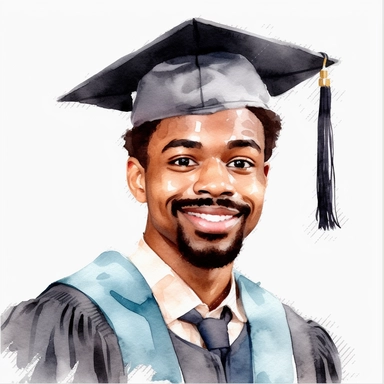watercolor black male student with facial hair graduation clipart on a white background