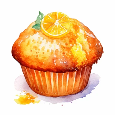 Watercolor clipart very detailed orange muffin. White background