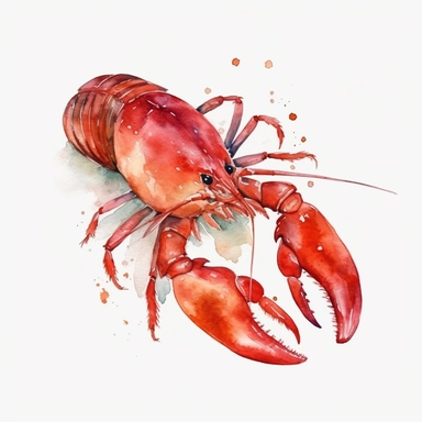 Watercolor crawfish clipart, white isolated background, space out, hd