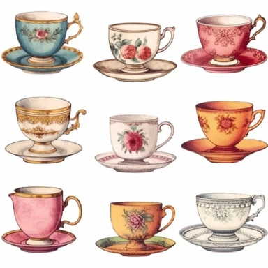 tea cup and saucer Clipart - 13 High Quality JPGs - Digital Download - Card Making, Mixed Media, Digital Paper Craft