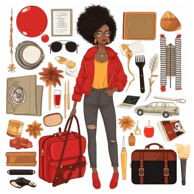 Black Woman ClipArt, Rich Auntie ClipArt, Digital Stickers, African American Clip, Digital Planner Stickers, Black Girl Clipart, travel, red 3:2