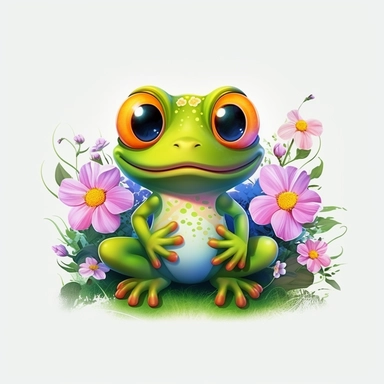 cute frog with big round eyes flowers, Illustration clipart, 4K, extremely detailed