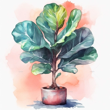 Fiddle Leaf Fig Tree, watercolor, spring, clipart, single design, pastel