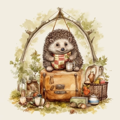 Happy Picnic Hedgehog Sublimation Set, outline watercolor hand draw Illustration clipart, 4K, extremely detailed