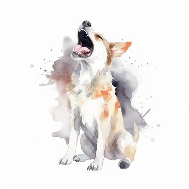 Watercolor dog barking clipart, white isolated background, space out, hd