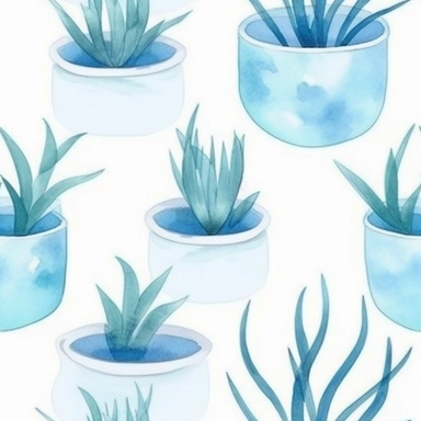 seamless pattern, colorful abstract pot plant, modern art, light blue colors, watercolor clipart, white background, minimalist, abstract, simplistic