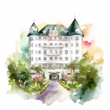 one watercolor wedding hotel, clipart, white background