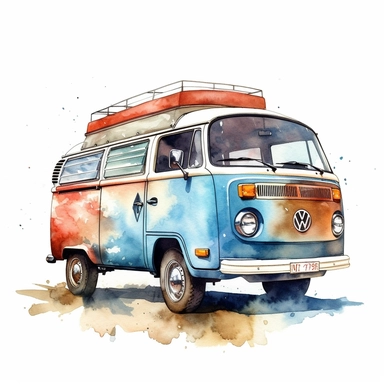 watercolor, a camper van, clipart