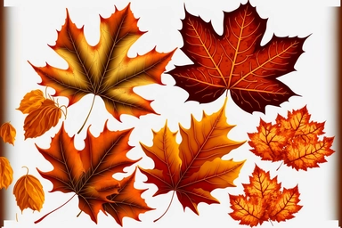 autumn maple leaves, orange fall leaf, thanksgiving or halloween design elements in orange red and yellow autumn colors, seasonal clip art or png design elements for border or background illustrations