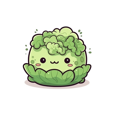 cute clipart icon of lettuce, kawaii, anime style, in white background, soft color blending, rounded