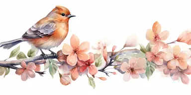 Watercolor Birds isolated illustration. Bird spring clipart isolated on white background. Animal and Flowers illustration