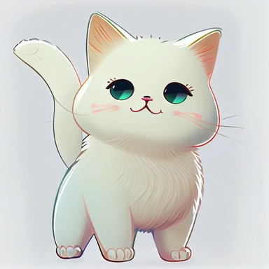 a cute white cat, cartoon style, facebook profile, clipart png