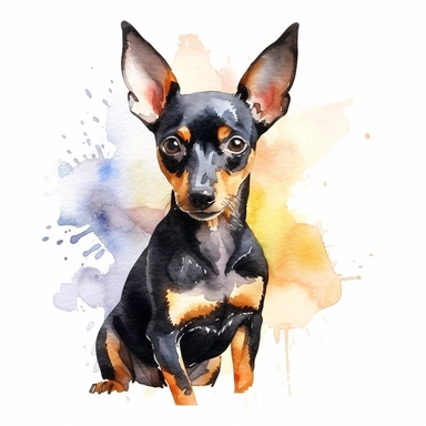 Toy Manchester Terrier dog, water color style, clipart, white background