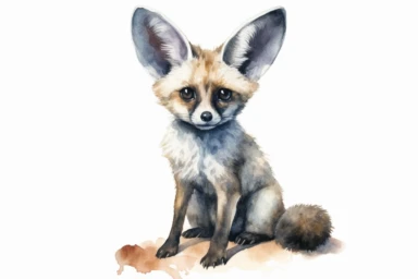Watercolor, Bat-Eared Fox Mammal, clipart, hd, on a white background, spaced out