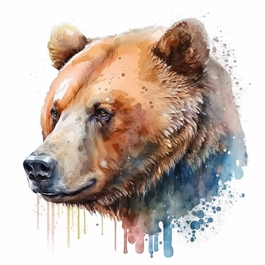 water colour clipart, realistic bear head