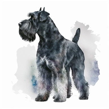 giant schnauzer dog, full body, watercolor style, portrait, clipart, vector, completely white background