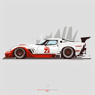 minimalist clipart of a corvette race car, flat design, digital art, white background