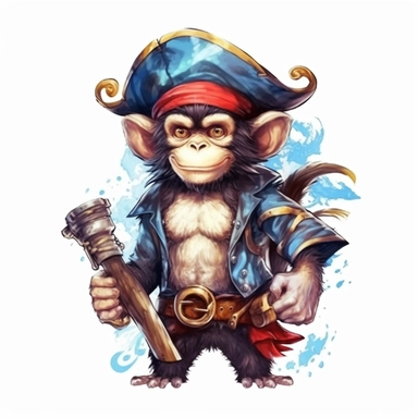 pirate cute monkey sublimation clipart, detail, illustration style, high solution, on the white background