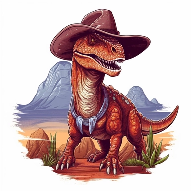 western dinosaur, western clip art, desert bright colors, isolated white background, 8k