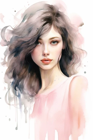 Easy to cut, dreamy watercolor woman with a guilty smile clipart