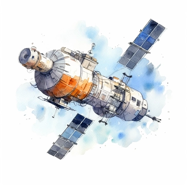watercolor space station clipart with white background