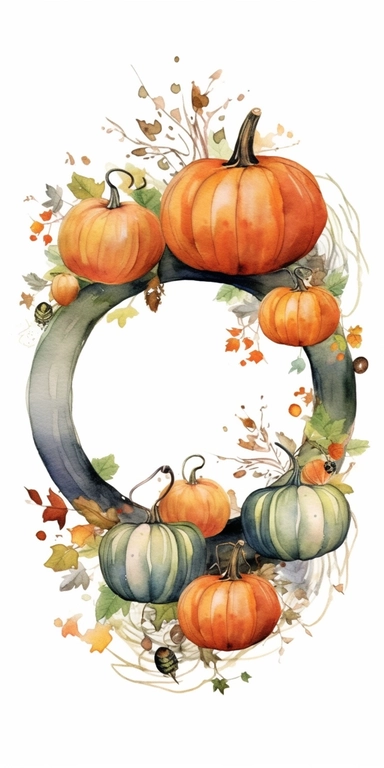 round watercolor frame of pumpkins, clipart, white background. halloween theme
