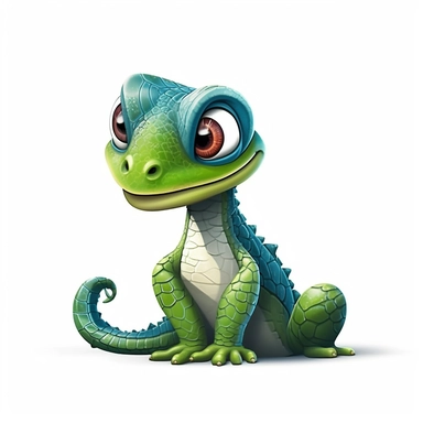 A sleek vector clipart illustration of a stylized reptile, smooth scales and friendly eyes, the reptile's tail coiled in an inviting manner, perfect for children's illustrations or branding, set against a fresh white background