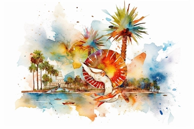 Watercolor, Florida US State clipart, hd, on a white background, spaced out