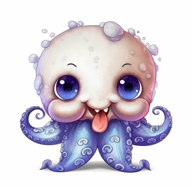 A Vampire octopus, deep-sea creature, knitted painting texture, Perfect for nursery art and children's book illustration style, simple, cute, full color, clipart, watercolor illustration, single object, high definition 8k, white background for removing background