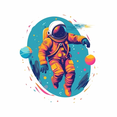 astronaut, blue colors, Clipart Design, white background, vector illustration, flat vector, rounded forms, vibrant colors, colorful, Figma, dribbble, Adobe Illustrator