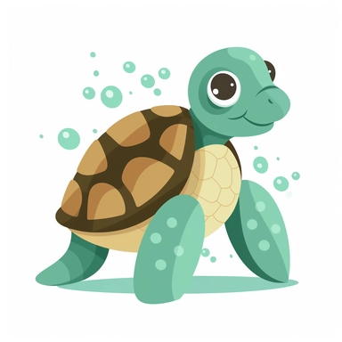 simple clipart, a sea turtle, isolated white background, cute and simple illustration, with basic shapes and few details, for kids aged between 4 and 8 years