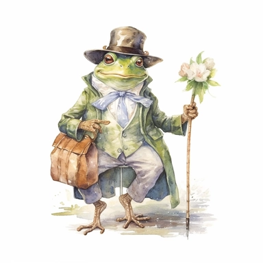 clipart watercolor frog in the style of Beatrix potter