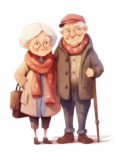 old couple, illustration, clipart style