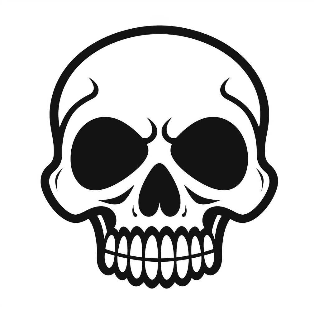 black and white silhouette of a friendly cartoon skull, clipart style ...