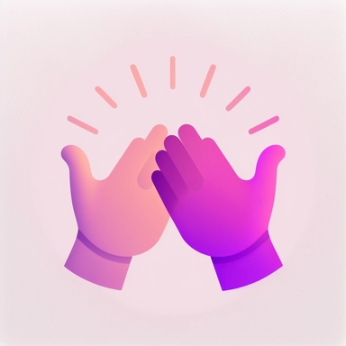 icon of 2 hands clapping, icon for ai app, flat, clipart, pink and purple gradient color scheme, digital art, semi-transparant, animation, dribbble, figma, unsplash, simple, minimalist, white background