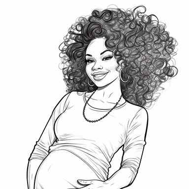 coloring page . Beautiful black woman .pregnant baby bump showing , beautiful, clipart, school background, detailed, happy, glamorous