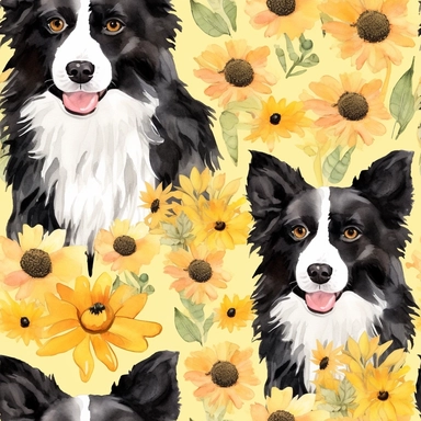 Seamless pattern, Watercolor detailed clipart, Chihuahua ,Border Collie