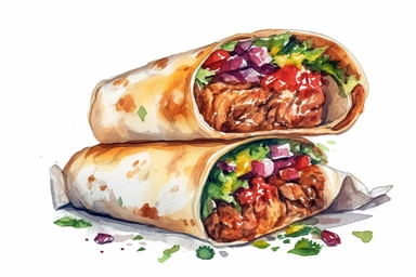 watercolor burrito clipart, HD, isolated white background, spaced out