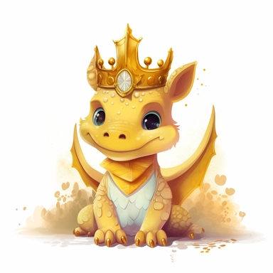 Cute dragon clipart, wearing a golden crown
