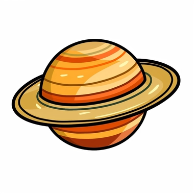 very simple yet funky clipart comic image of a 60s style planet saturn with a white background