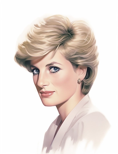 hasselblad 24 mm three quarters shot of a gorgeous realistic HRH Princess Diana , clipart, Composition: Relaxed position with intricate high hairstyle, smiling, detailed natural skin, Style: Georgian Colonial, white background, hyperrealism, 32k