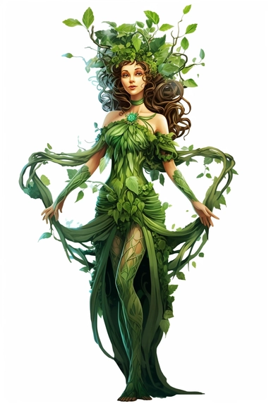dryad goddess cartoon beautiful 4k on white background clipart