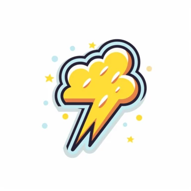 @ATMJD-81405@ Cute lightning bolt sticker, printable weather clipart vector,white clean background,vector
