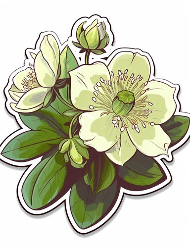 Isometric Sticker Clip Art of Helleborus orientalis, children friendly, illustrated in a playful and realistic style, perfect for any special occasion, cut out in the shape of Helleborus orientalis, with no visible background, giving it the appearance of a sticker, conveying a mystical and whimsical mood, edited with Adobe Photoshop to adjust brightness and contrast, rendered as a transparent PNG file with a high resolution to ensure a crisp and clear image with no pixelation, suitable for vario